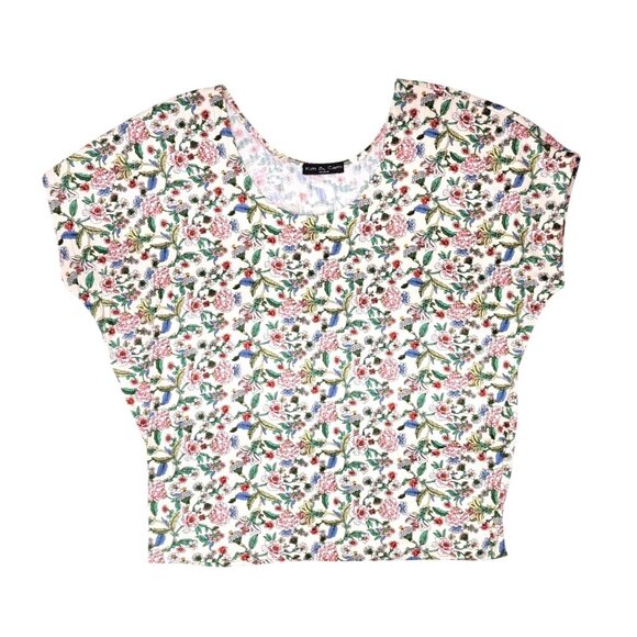 Kim & Cami Tops - Kim & Cami Floral Print Blouse Women Size Medium Capped Sleeve Top Ribbed Knit